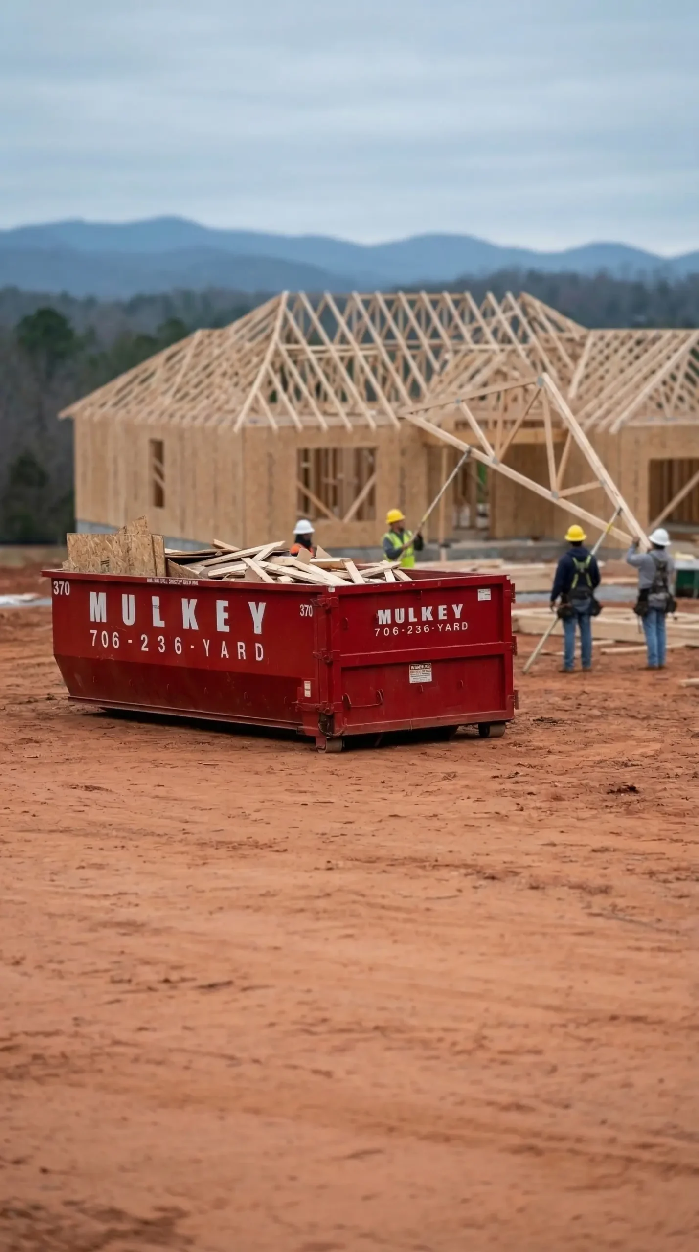 Mulkey Dumpster Rental red dumpster at construction site Georgia